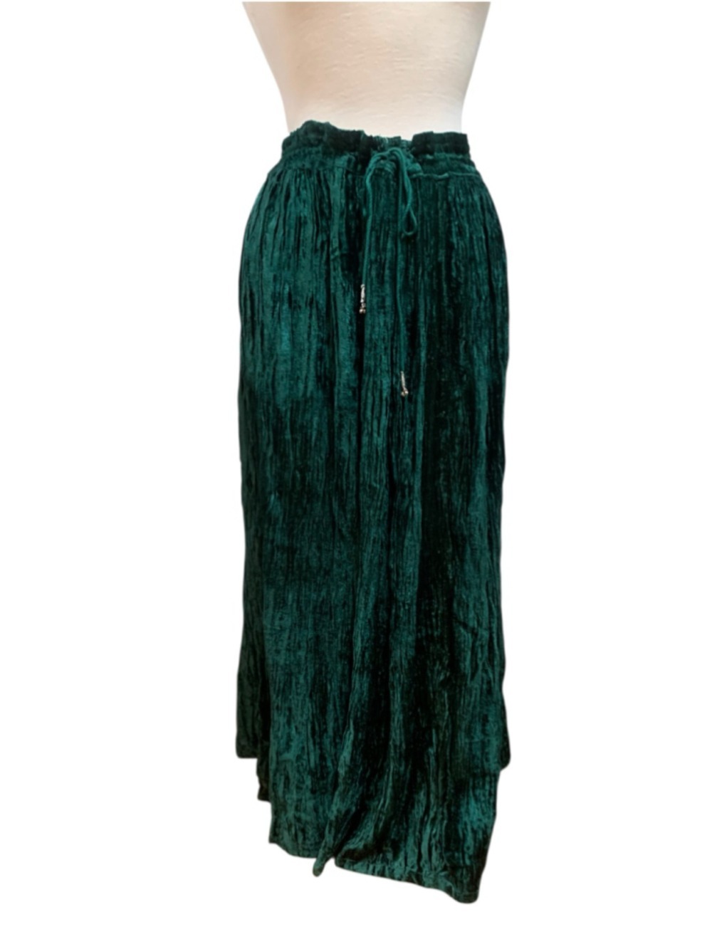 Vtg Women's Zanona by Saraf Maxi Broomstick skirt Green Crushed Velvet OSFM